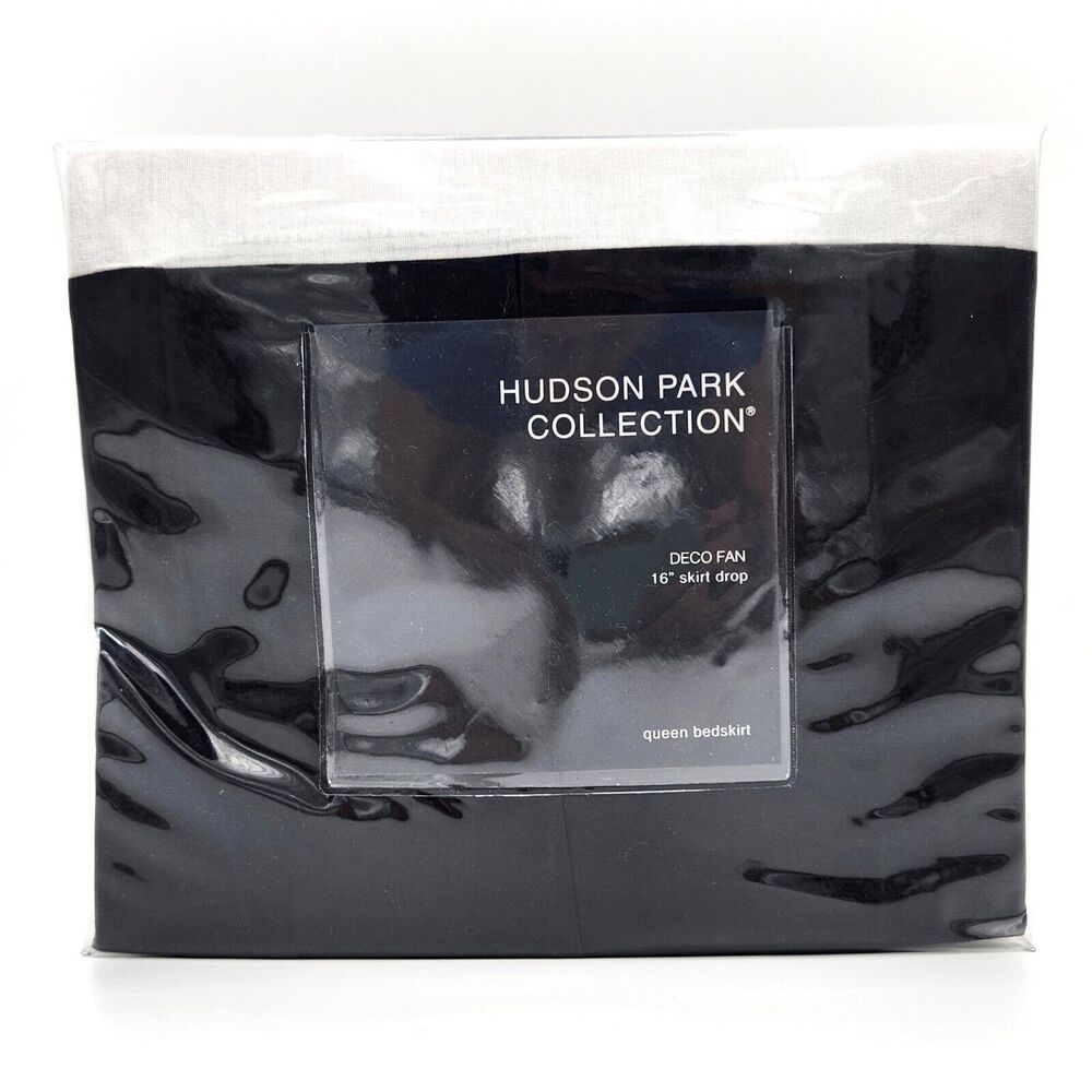 Hudson Park Black Cotton Luxury Deco Fan Bedding Classic Bed Skirt Full/Queen